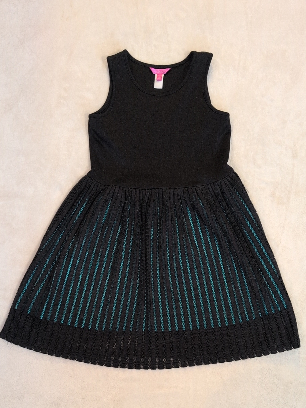 Just 2 Cute Black Dress with Teal Underlay Skirt - Kids
